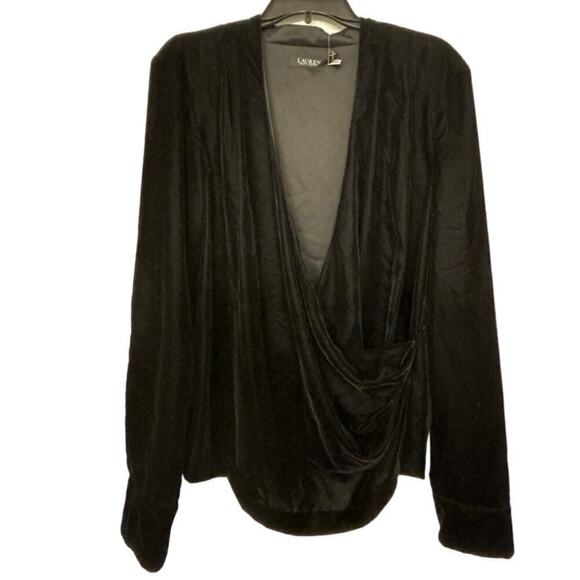 LAUREN RALPH LAUREN NWT Black Velvet Pleated Surplice Blouse Size 16 - Picture 5 of 15